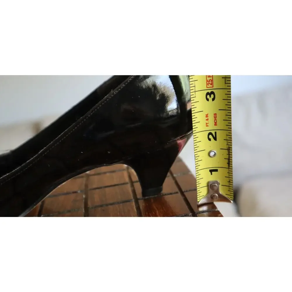 intage 80s 90 Hushpuppies Womens Black Patent Leather Pumps Low Heel 9N Narrow